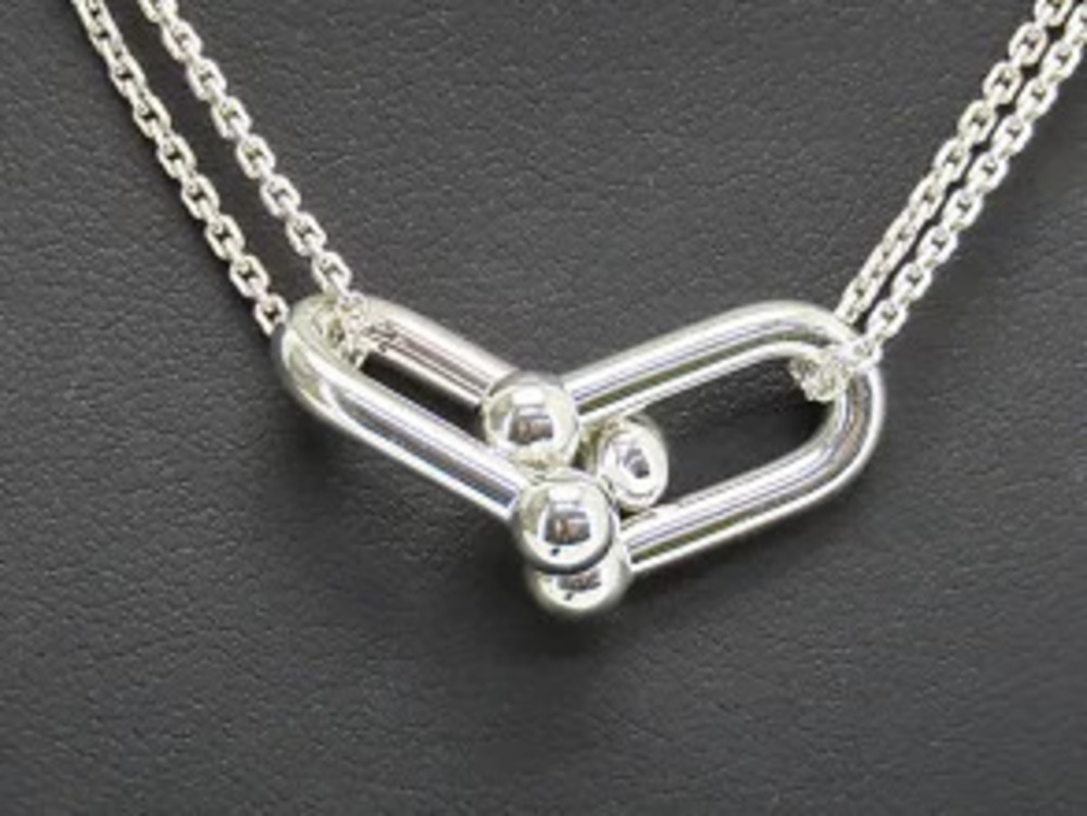 Tiffany Co Double Link Necklace Sterling Silver Pendant